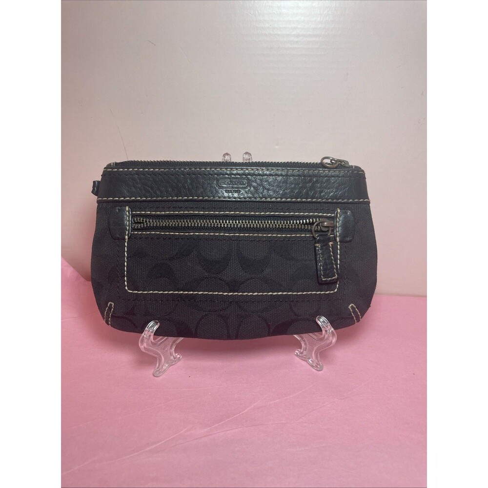 COACH Black Signature Zipper Coin Purse Bag Small Fabric Vintage See Vtg